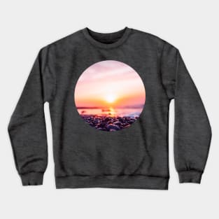 Summer Sunset Bringing Out Shades Of Pink, Gold And Orange In The Sky, Ocean And Beach Pebbles Crewneck Sweatshirt